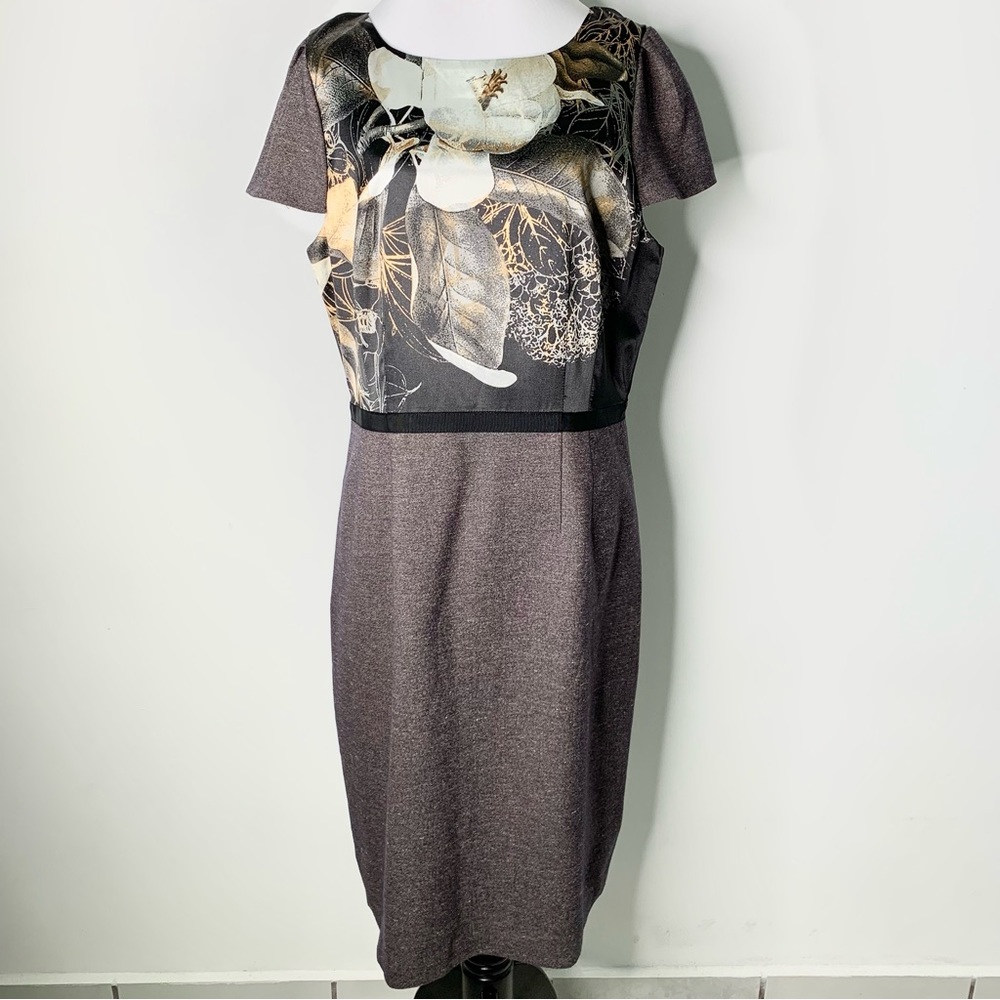 Nwt Tahari Women's Brown Black Floral Short Sleeve Sheath Dress Size 16